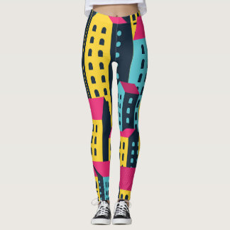 Leggings Bâtiments Abstraits Ville Paysage Vintage