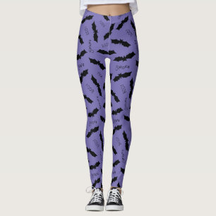 Leggings Bats d'Halloween violets Boo Jambes Éffrayantes