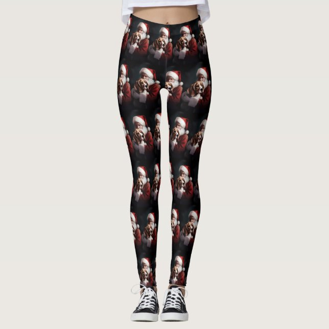 Leggings Beagle avec le Père Noël Festif Noël (Devant)