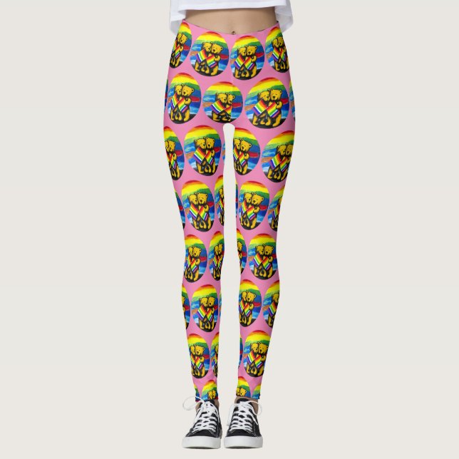 Leggings Bears Love Couple LGBT Rainbow (Devant)
