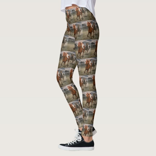Leggings Beau cheval ravit les propriétaires en course clas (Gauche)