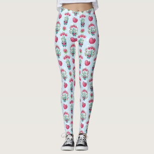 Leggings Beau Floral Mason Jar Hearts Motif
