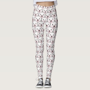 Leggings Beau Motif de dessin de visage de chat blanc