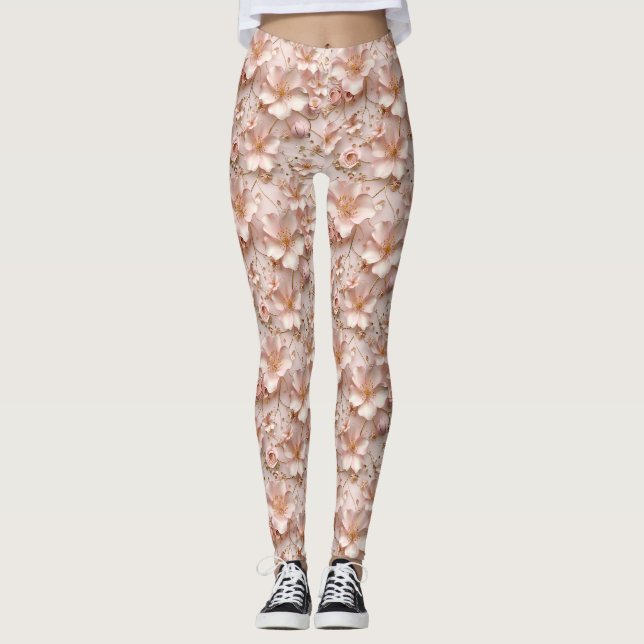 Leggings Beau Pastel Rose Doux Floral (Devant)