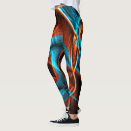Leggings Beaucoup tordu bleu et rouge brûlé avec rainures