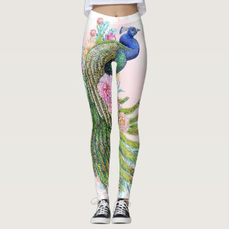 Leggings Beauté de paon à l'aquarelle verte – Élégance arti