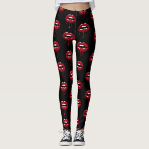 Leggings Beauté Luxe Glam Rouge Gouttes Lèvres qui Dégoulin
