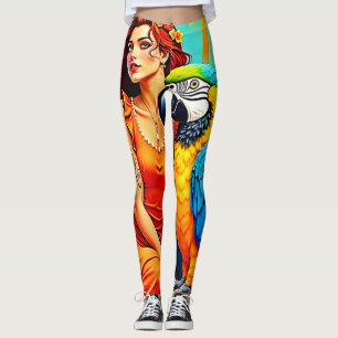 Leggings Beauté tropicale et design de perroquets bleus