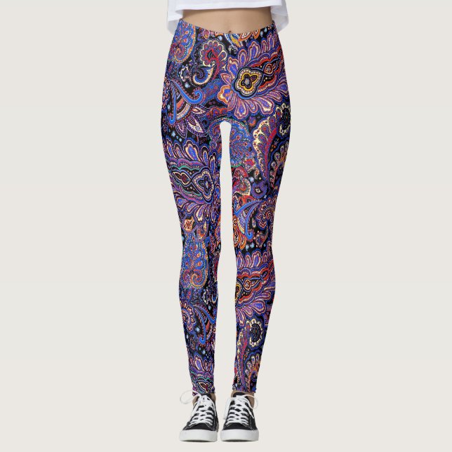 Leggings Beautiful, Cool Puprle Lavender Paisley Design (Devant)