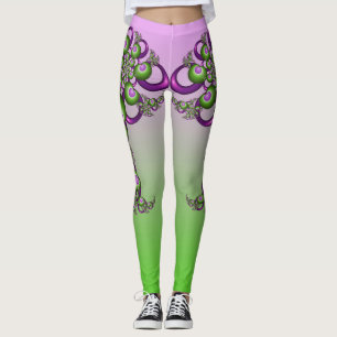 Leggings Beaux cœurs verts roses modernes abstrait fractal