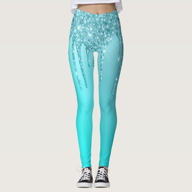 Leggings Beaux gouttes d'parties scintillant à la menthe bl (Devant)