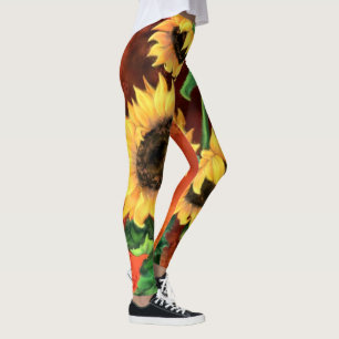 Leggings Beaux Trois Tournesols - Peinture d'art imaginaire