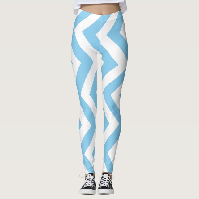 Leggings Bébé Bleu et Blanc Grand Taille Vert. Chevron (Devant)