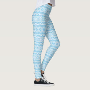 Leggings Bébé bleu sur blanc Mandala Kaleidoscope rayé