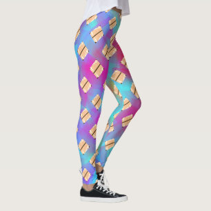 Leggings Beige shapes, blue to pink circles or hexagon