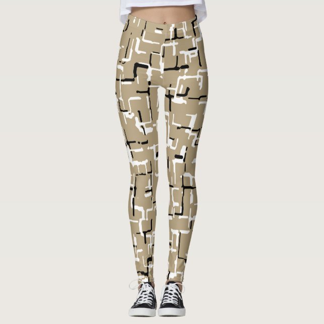 Leggings Beige Unique Motif noir et blanc (Devant)