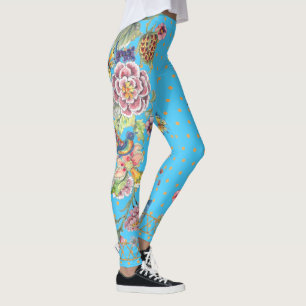 Leggings Belle Chinoiserie Turquoise Floral Butterfly
