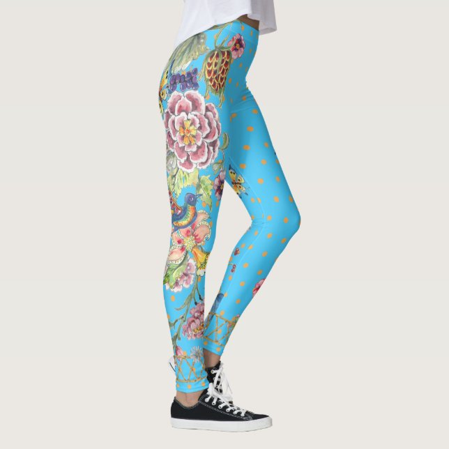 Leggings Belle Chinoiserie Turquoise Floral Butterfly (Droite)