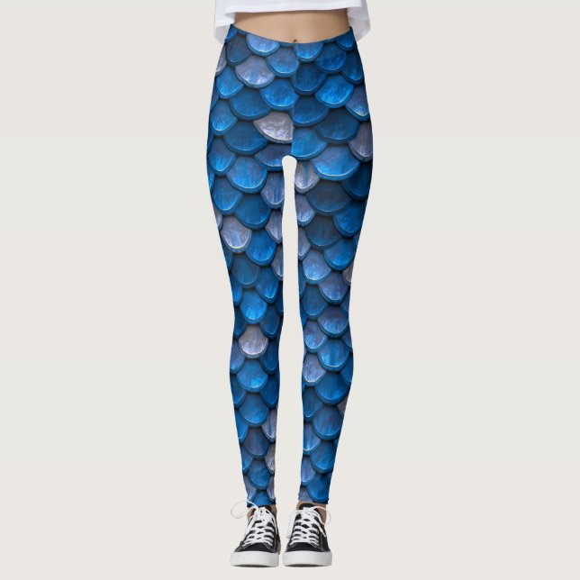 Leggings Belle échelle de sirène bleu brillant (Devant)