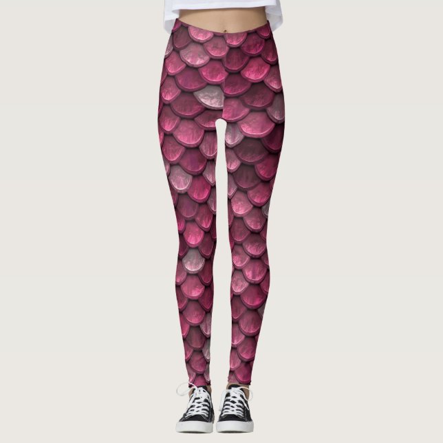 Leggings Belle échelle de sirènes rouges brillantes (Devant)