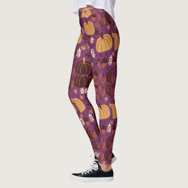Leggings Belle Motif Citrouille violet et orange (Gauche)