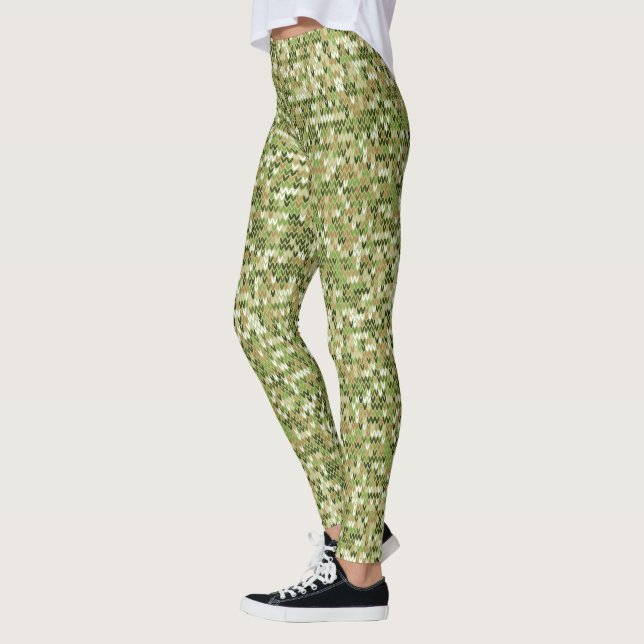 Leggings Belle motif en tricot de mamie vert olive (Gauche)