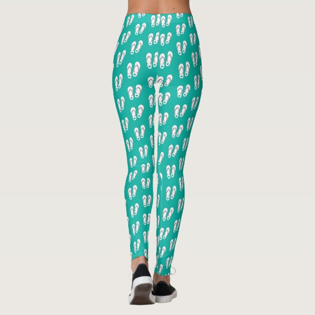 Leggings Belle plage bleu turquoise tongs motif (Dos)