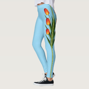 Leggings Belles Fleurs de Tulipe sur Turquoise
