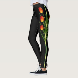 Leggings Belles fleurs de tulipes sur fond noir