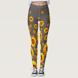Leggings Belles fleurs jaunes sur arrière - plan gris