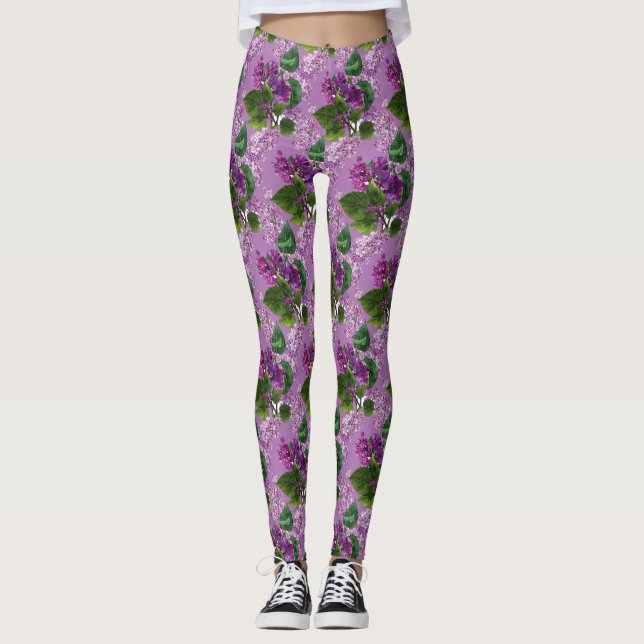 Leggings Belles Fleurs Lilace Mauve Violet (Devant)