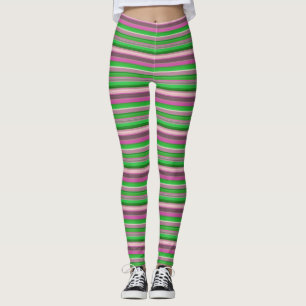 Leggings Belles rayures vert violet