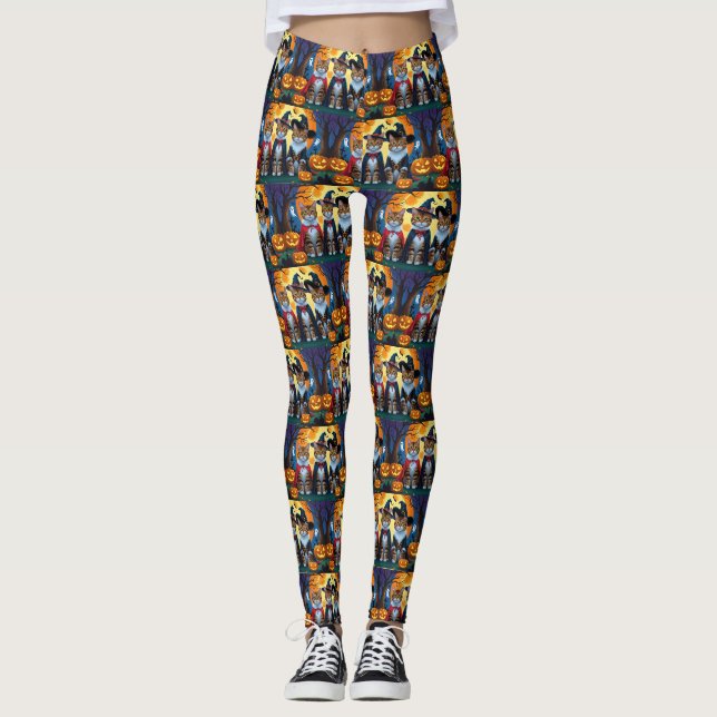 Leggings Bengal Chats Citrouille Halloween drôle (Devant)