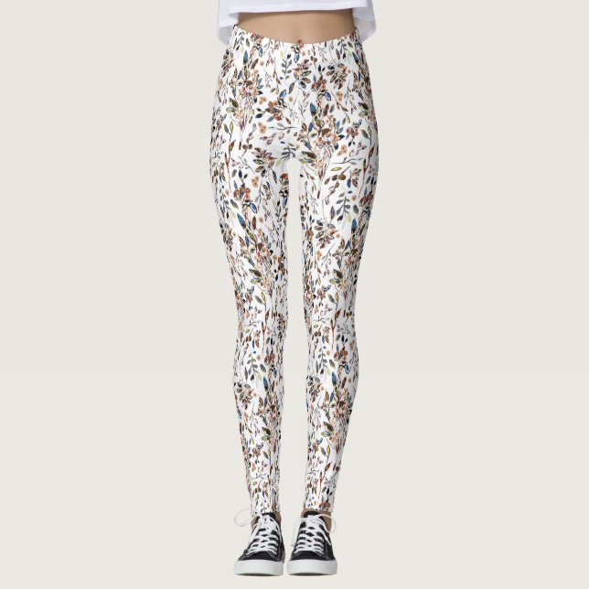 Leggings Berries feuilles Blanc Elégant Aquarelle Florale (Devant)