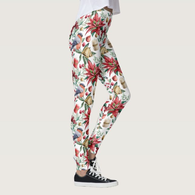 Leggings Berries rouges et oiseau poinsettia (Droite)