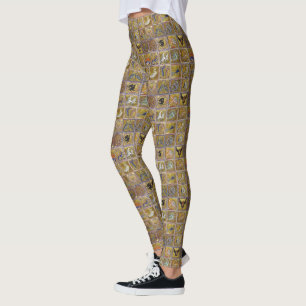 LEGGINGS BESTIAIRE MÉDIÉVAL, ANIMAUX FANTASTIQUES, ROUGE 