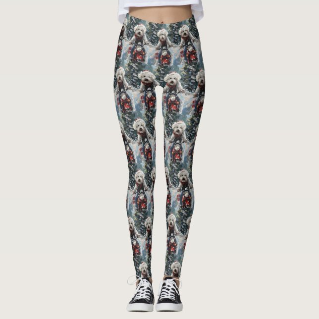 Leggings Bichon Frise Chien équitation Moto Noël (Devant)