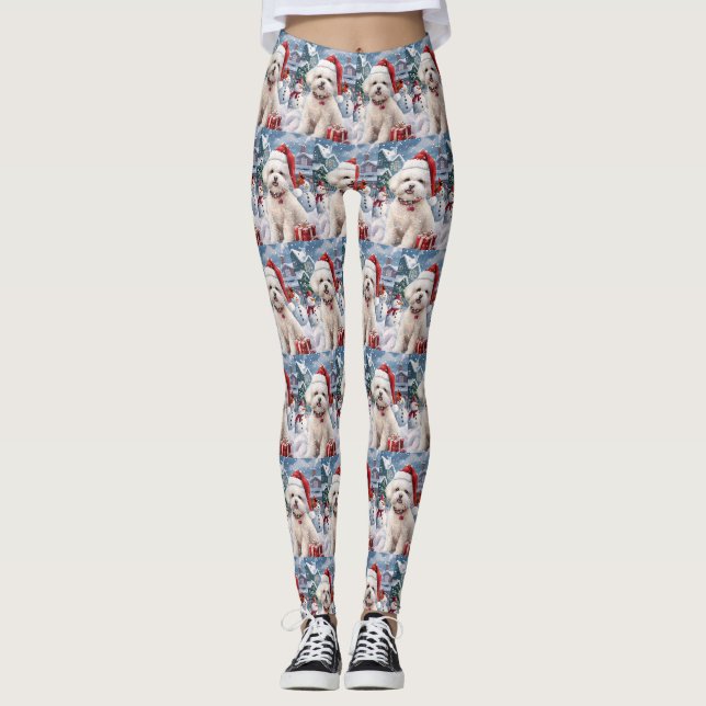 Leggings Bichon Frise Chien Hiver Merveilles Pays de Noël J (Devant)