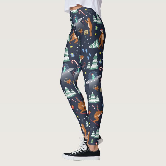 Leggings Big Foot, Aliens, & Reindeer Sci-Fi Noël (Gauche)