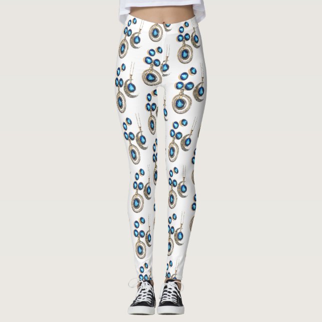 Leggings Bijoux de Noël Arbre bleu noir brillant Lune (Devant)