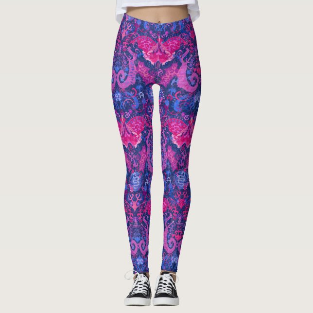 Leggings Bisexual Dragon Damask - Bi Pride Drapeau Couleurs (Devant)
