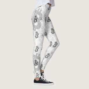 Leggings Bitcoin argent numérique blanc Cryptomonnaie