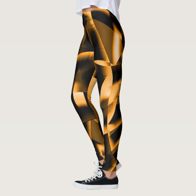 Leggings Bizarre mélange de rubans brûlés, orange et noir (Gauche)