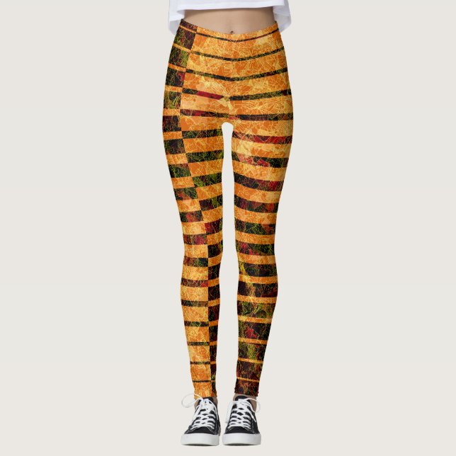 Leggings Bizarre orange rayures et rayures, côté détail (Devant)