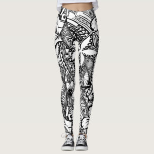 Leggings Black and White Hawaiian - Polynésie Tribal Print