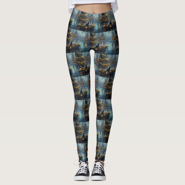 Leggings Black Cat Noël Festive Voyage (Devant)