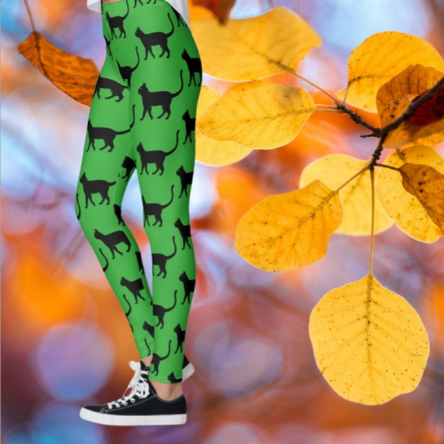 Leggings Black Green Crazy Cat Femme (Feeling Catty? )