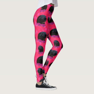 Leggings Black Guinée Pigs On Pretty Pink Rose