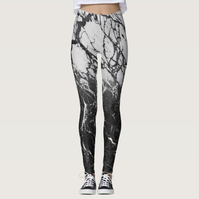 Leggings Black & Marbre blanc Moderne Glam tendance (Devant)