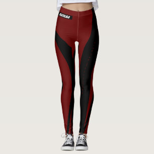 Leggings-Black Maroon Red Leggings